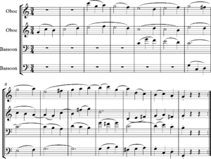 Musical notation for the trio section of Mozart's Serenade for Wind Octet in C, K. 388