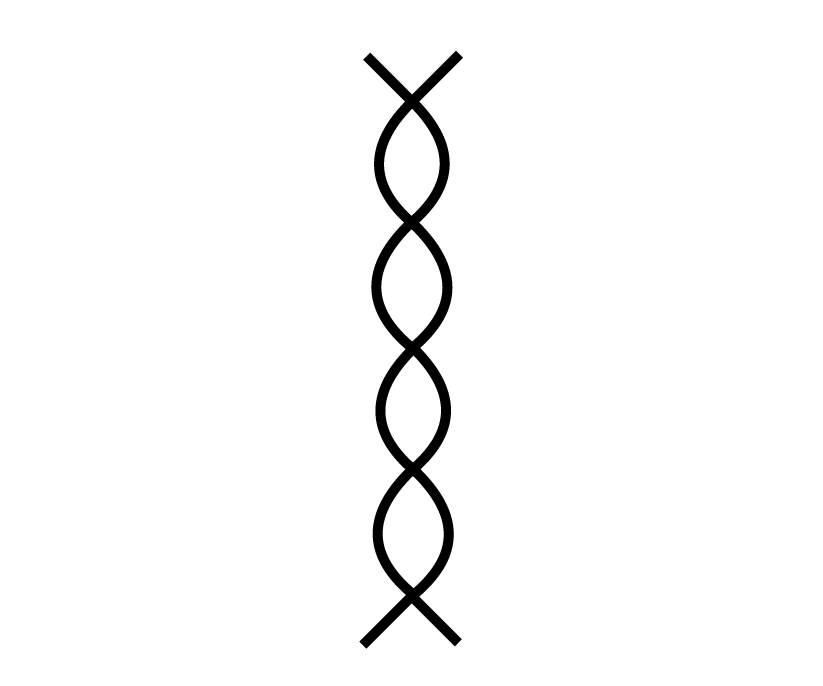 An illustration of two wavy strands crisscrossing repeatedly to form a braid
