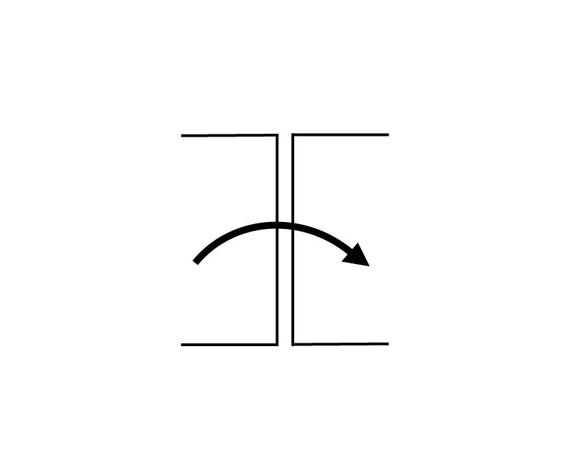 An illustration of an arrow crossing the division between two boxes